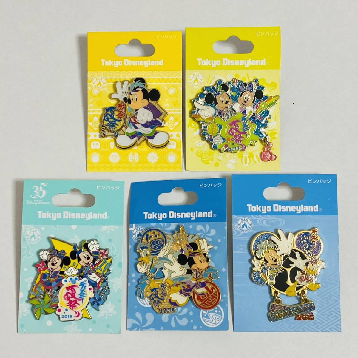 【極美品】東京ディズニーランド 夏祭り ミッキー ミニー ピンバッジ 5個セット