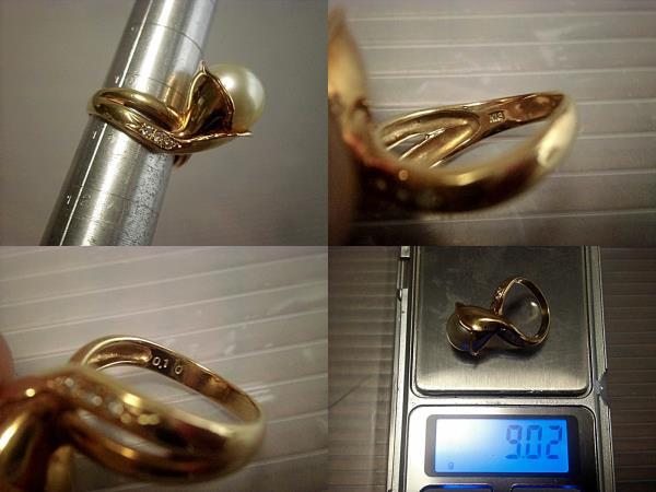指輪10～11号/真珠パール 12.29㎜/K18金/ダイヤモンド 0.1/9.02ｇ