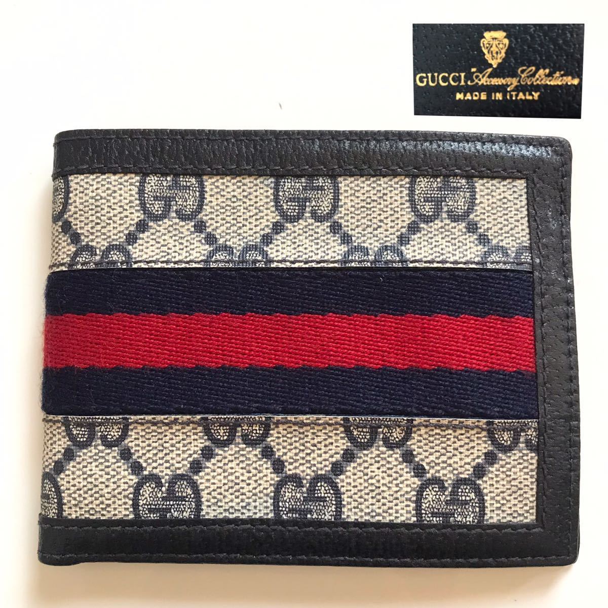 GUCCI オールドグッチ 札入れ GGキャンバス シェリーライン ネイビー