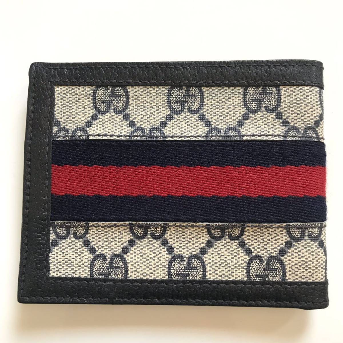 GUCCI オールドグッチ 札入れ GGキャンバス シェリーライン ネイビー