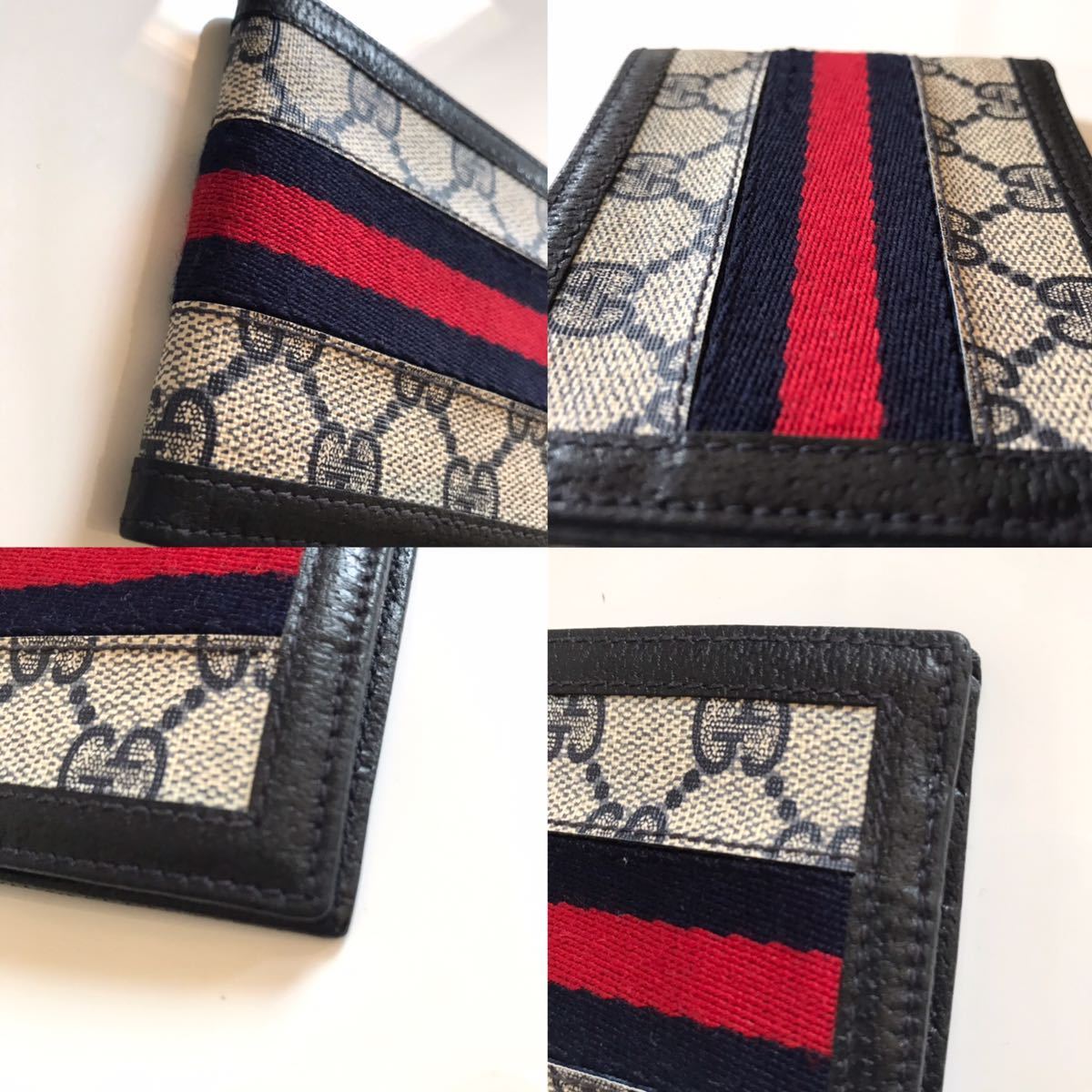 GUCCI オールドグッチ 札入れ GGキャンバス シェリーライン ネイビー