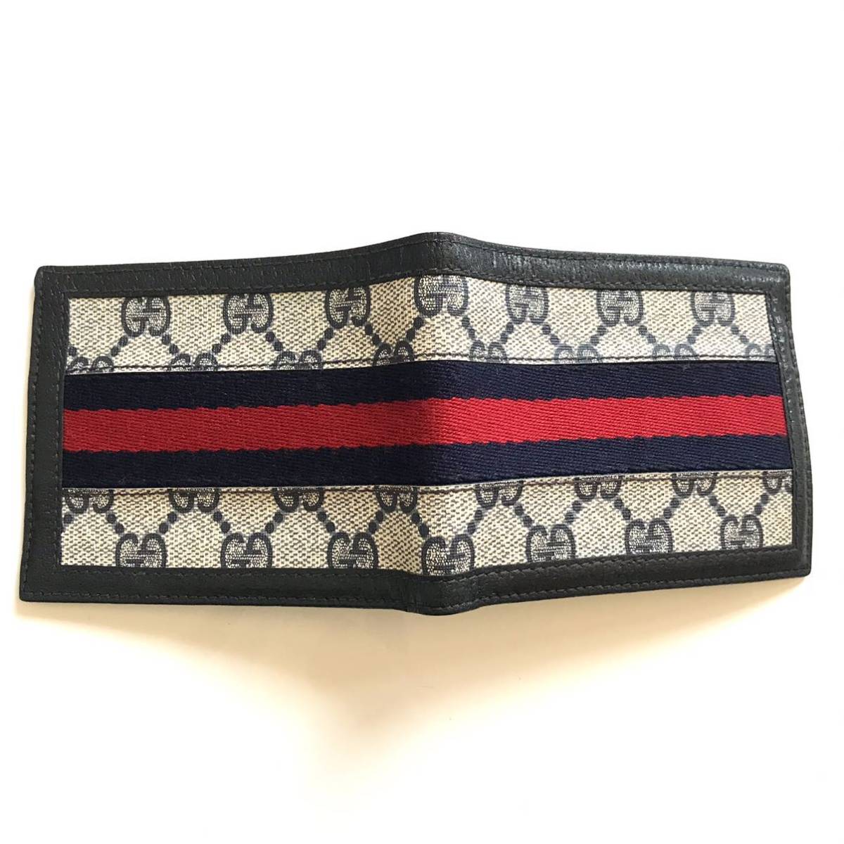 GUCCI オールドグッチ 札入れ GGキャンバス シェリーライン ネイビー