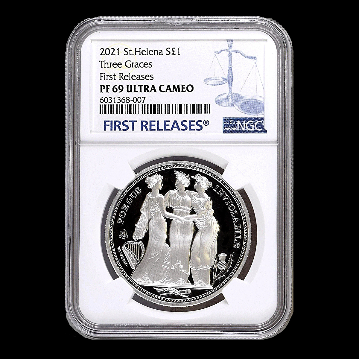 2021年 セントヘレナ スリーグレイセス 2オンス 銀貨 NGC PF69UC