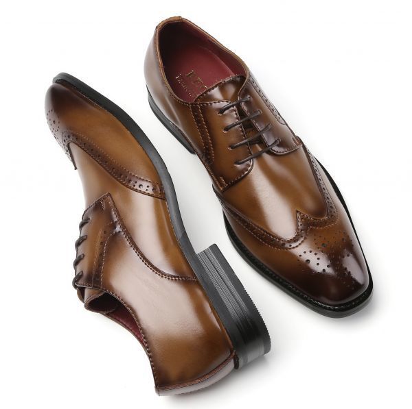 本革 ビジネスシューズ 牛革 防水 防臭 履き心地良い 紳士靴 レザーシューズ ビジネス商談 革靴 冠婚葬祭 3210-6 ブラウン 26.5cm/43 ビジネスシューズ メンズ 本革 履き心地良い 蒸れにくい 外羽根