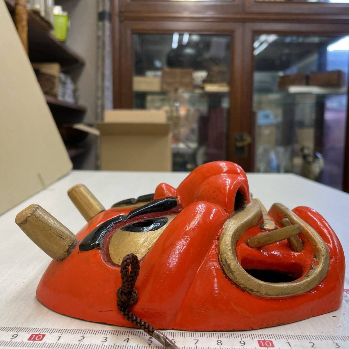 C01 141 赤鬼 鬼 お面 木彫り 手彫り 塗り物 お面 壁掛け 工芸品 魔 