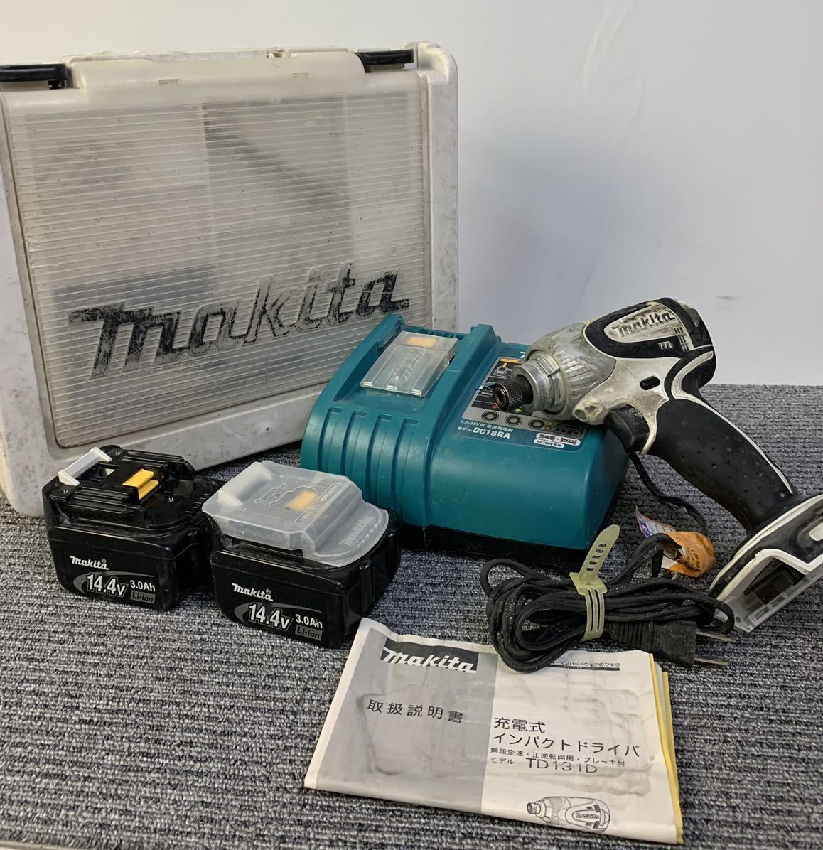●MAKITA TD131D 充電式 インパクトドライバー DC18RA 充電器 14.4V バッテリー2点 ケース 現状品●