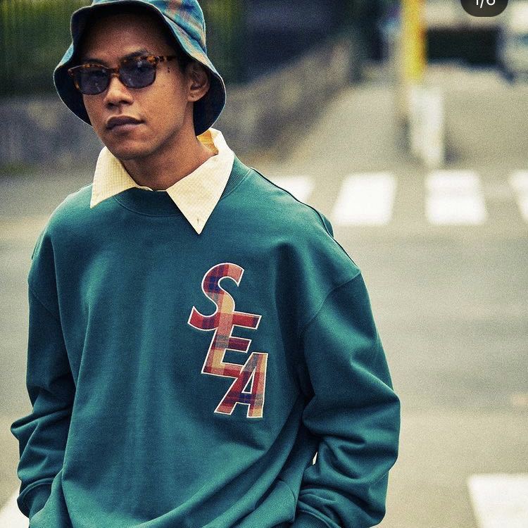XL WIND AND SEA S_E_A (PLAID) CREW NECK / GREEN (CS-304) クルー