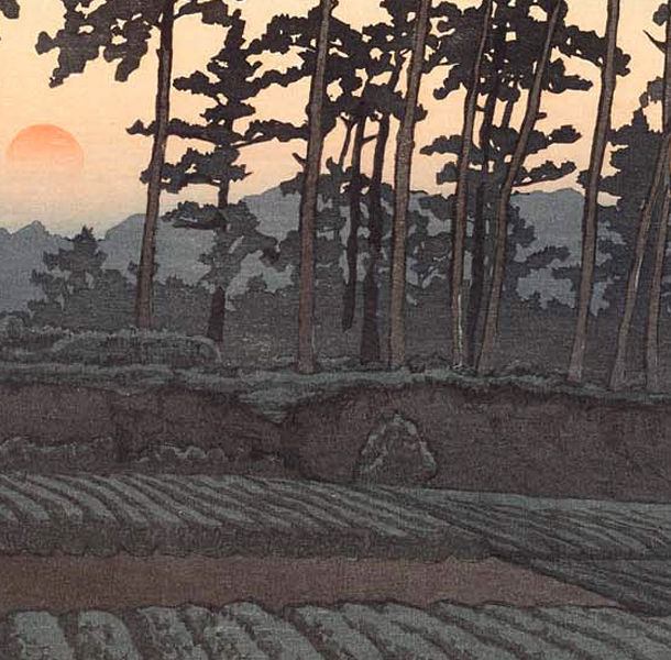 川瀬巴水 版画 東京二十景 池上市之倉 夕日 原寸サイズ：38.6x26cm 複製 新版画 小原古邨 吉田博(木版画)｜売買されたオークション ...