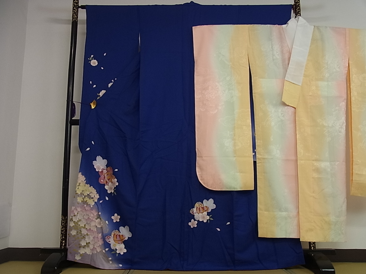 暈し染め 金彩 逸品 花美人着物□豪華振袖 舞桜 銀通し地 eee3292 吉祥 