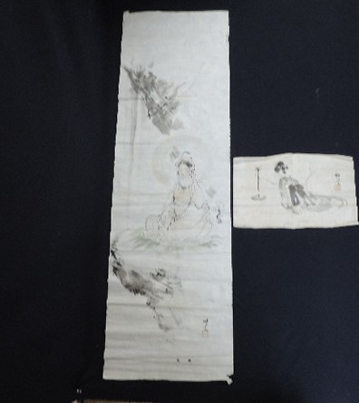 仙台画人 佐藤耕方 美人画 観音様 まくり 岩手県水沢 明治～昭和 日本画家 掛軸 古民家インテリア 郷土史料