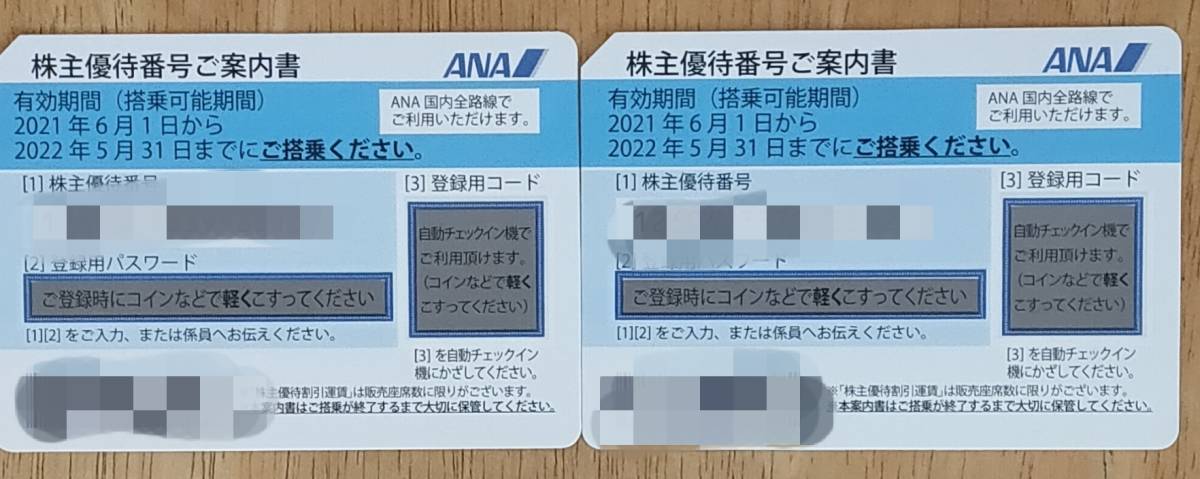 ANA 全日空 株主優待券 2枚セット　ヤフネコ！ネコポスで発送　送料無料！！