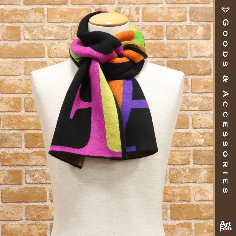 1円/ESCADA/カシミヤ ジャカードニット マフラー イタリア製 ストール 