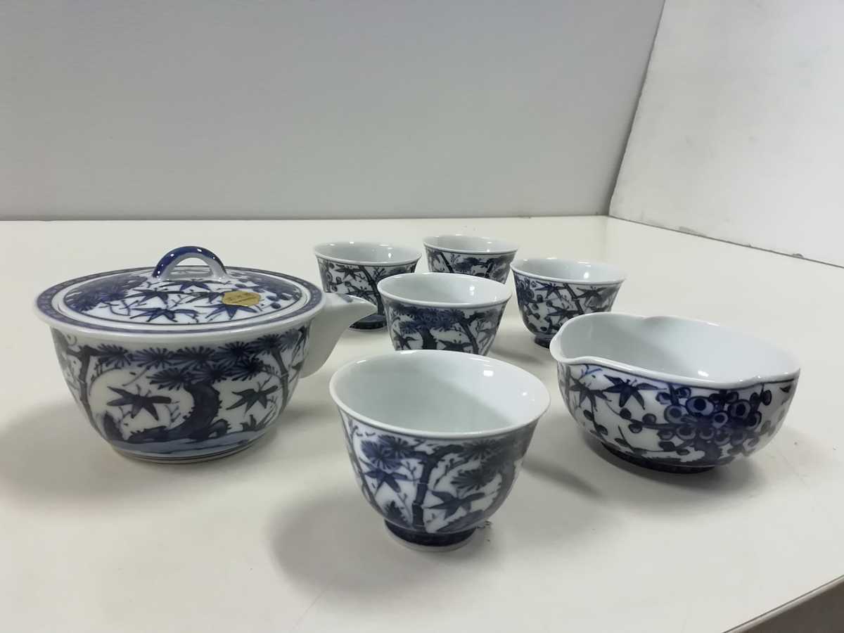 セール，本物保証】 煎茶道具 京焼 清水焼 京泉窯 茶器 染付 松竹梅 京
