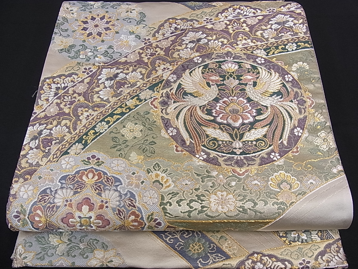 唐織 金糸 逸品 正絹 平和屋着物□六通柄袋帯 六通柄袋帯 金銀糸 正倉 