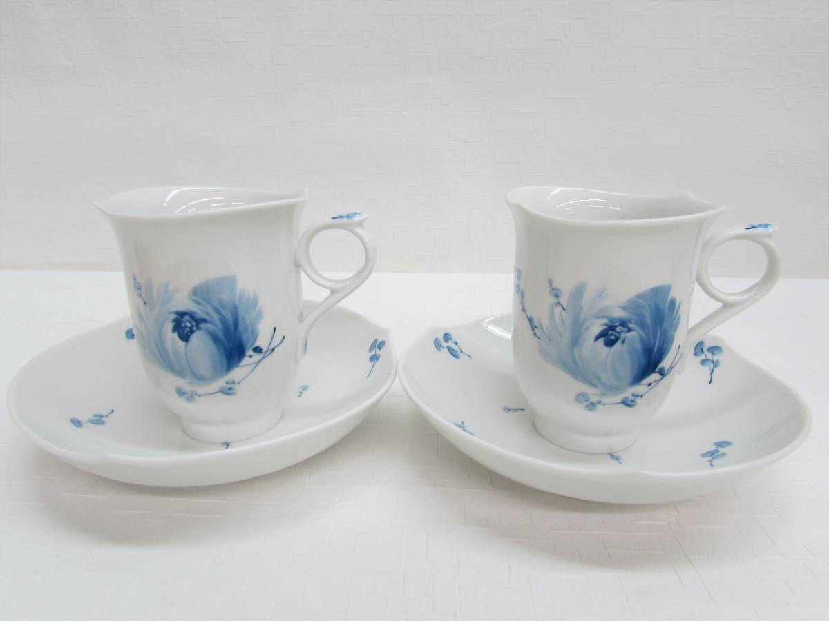 1円~ 極美品 Meissen マイセン 青い花 カップ＆ソーサー コーヒーカップ ティーカップ 茶器 ブランド 洋食器 陶磁器 ペア 2客セット