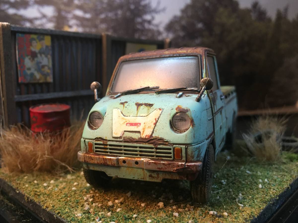 昭和レトロな風景 1/32 ホンダ T360 旧車 自作ジオラマ完成品 ケース付 