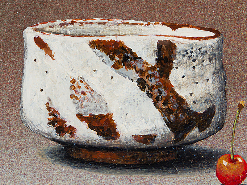 小阪正次：志野茶碗とサクランボ 技法：油絵 こさか しょうじ