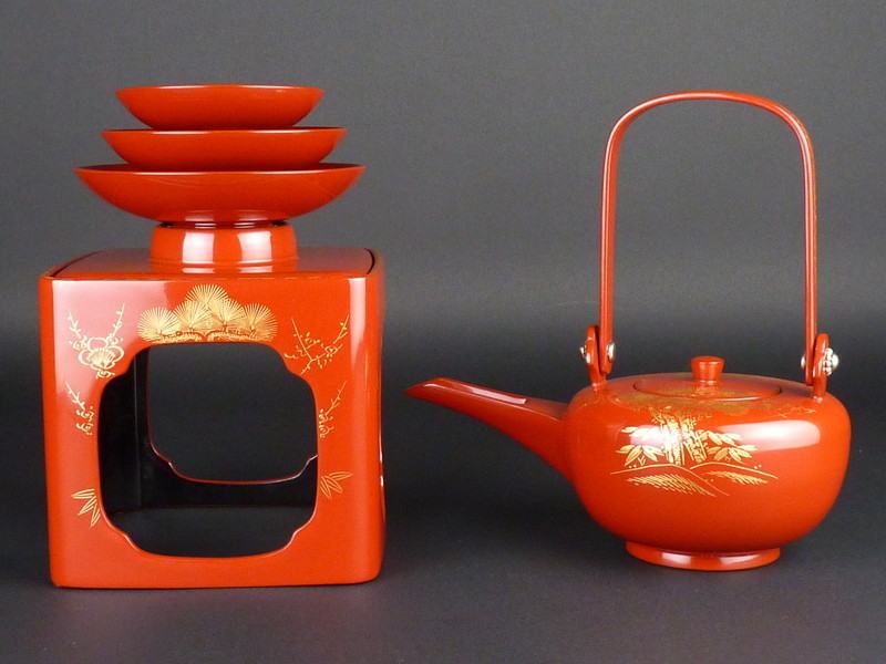 HOT，大人気 【都屋】57 輪島塗 福光満穂刻 松竹梅沈金「屠蘇器」共箱