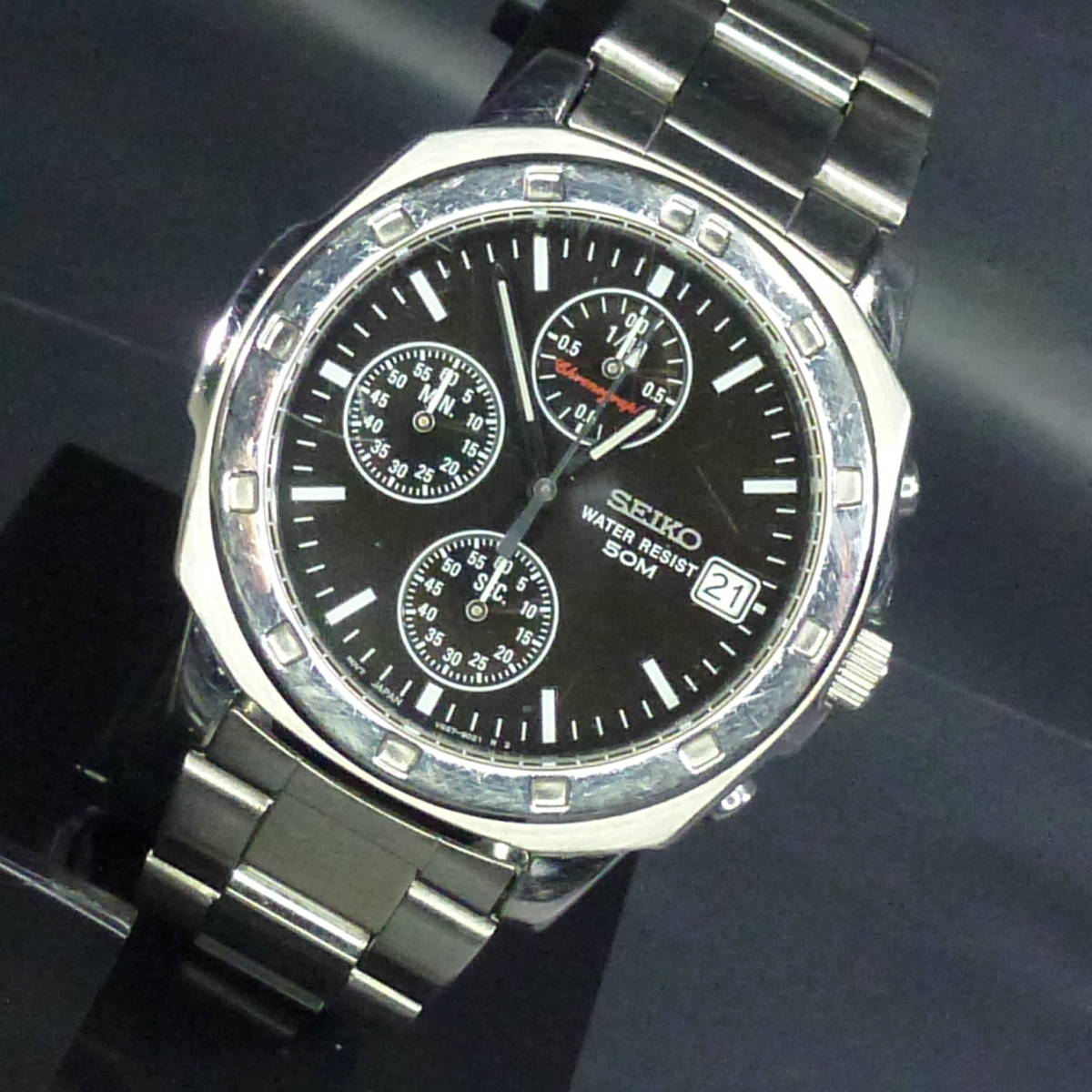稼働中 SEIKO セイコー V657-9010 クロノグラフ クオーツ 腕時計 V657 