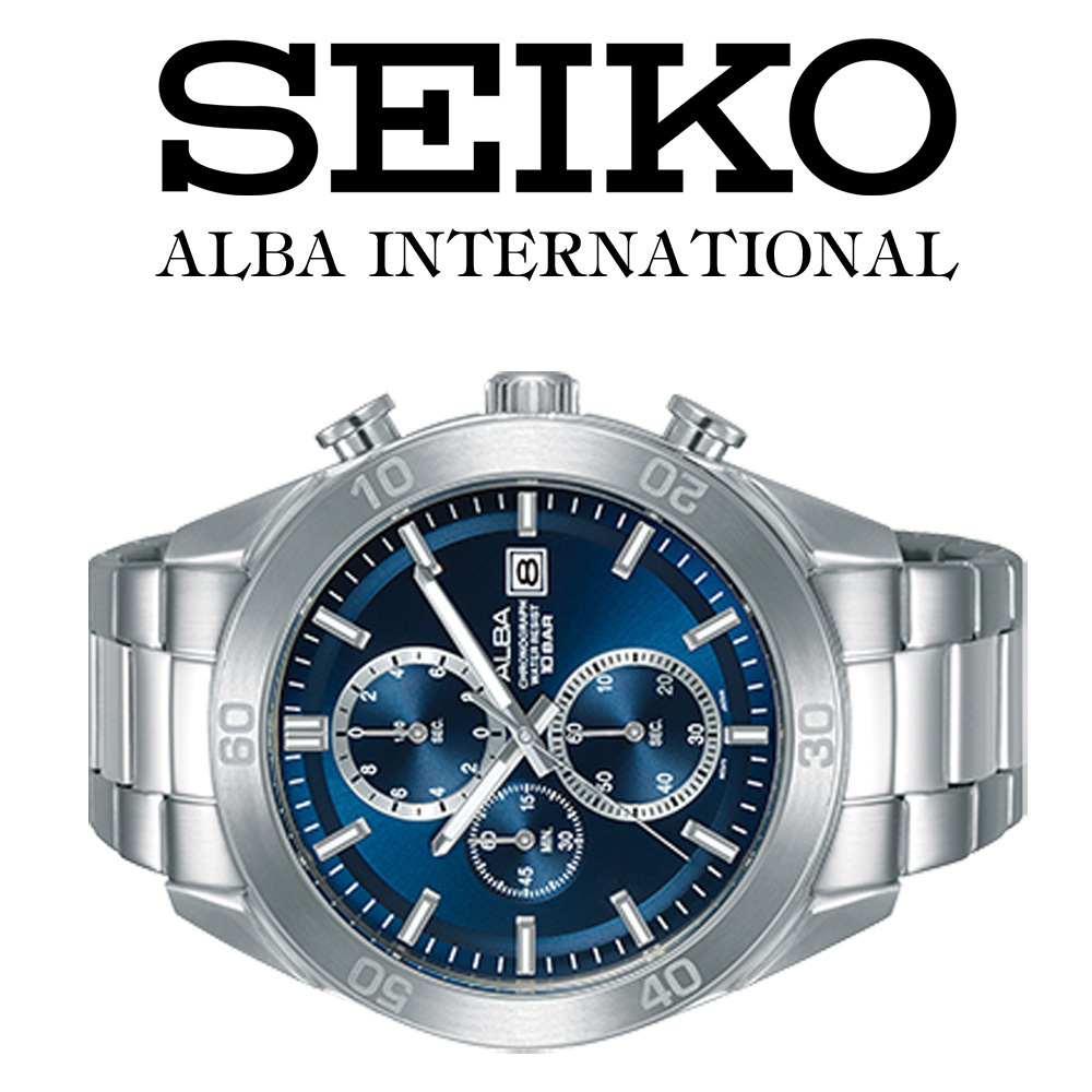 新品、レア】稼働SEIKO ALBA逆輸入クロノグラフ 腕時計 ダークブルー