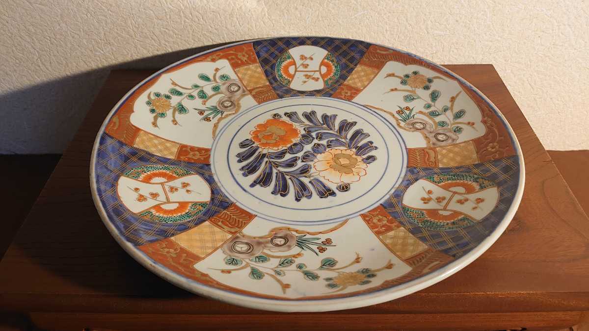 古伊万里 伊万里 大皿 色絵 錦絵 尺皿 アンティーク伊万里 飾皿 1客 
