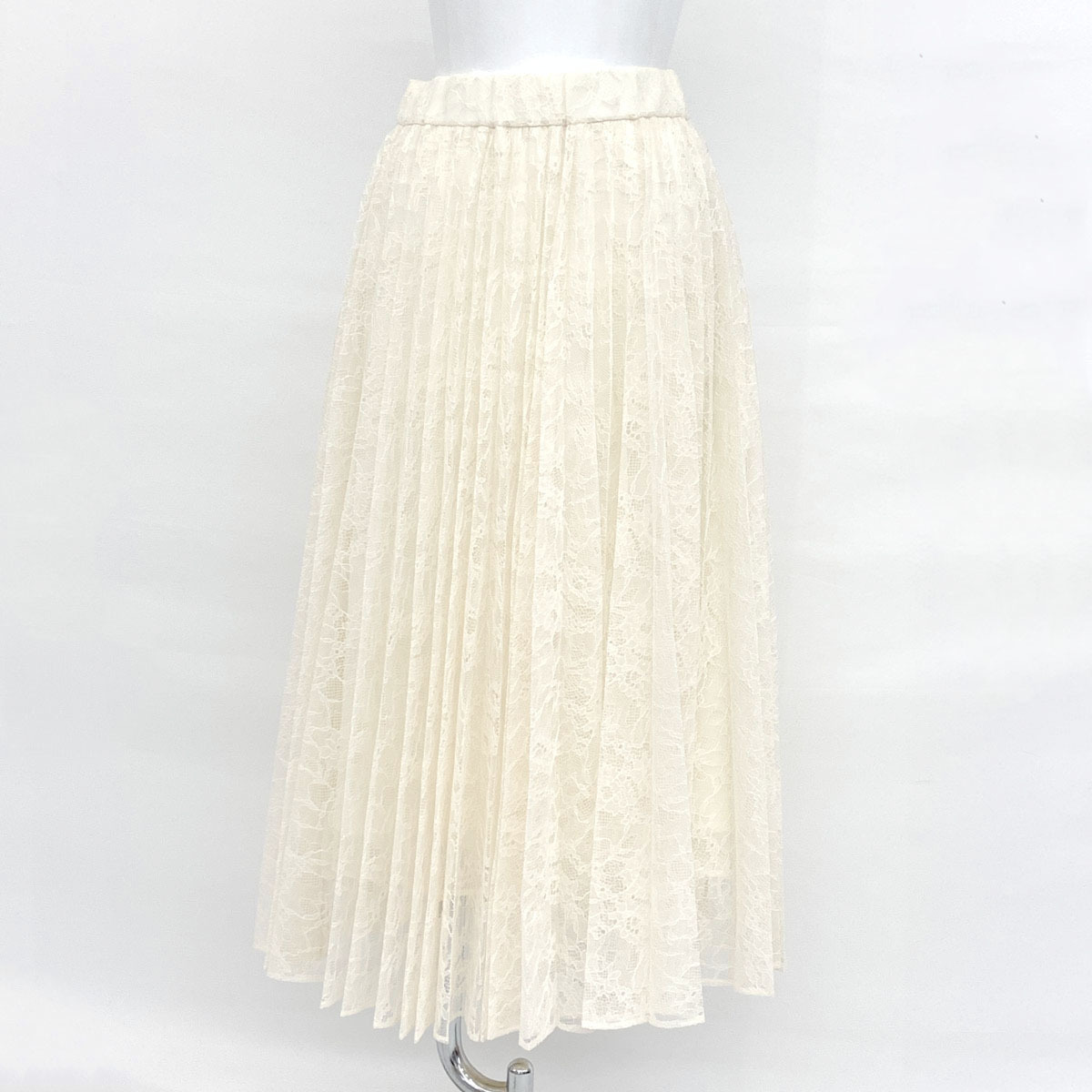 良好◆ESTNATION エストネーション ラッセルレースプリーツスカート サイズ36◆ アイボリー/ivory/花柄/ロング丈/レディース/ボトムス