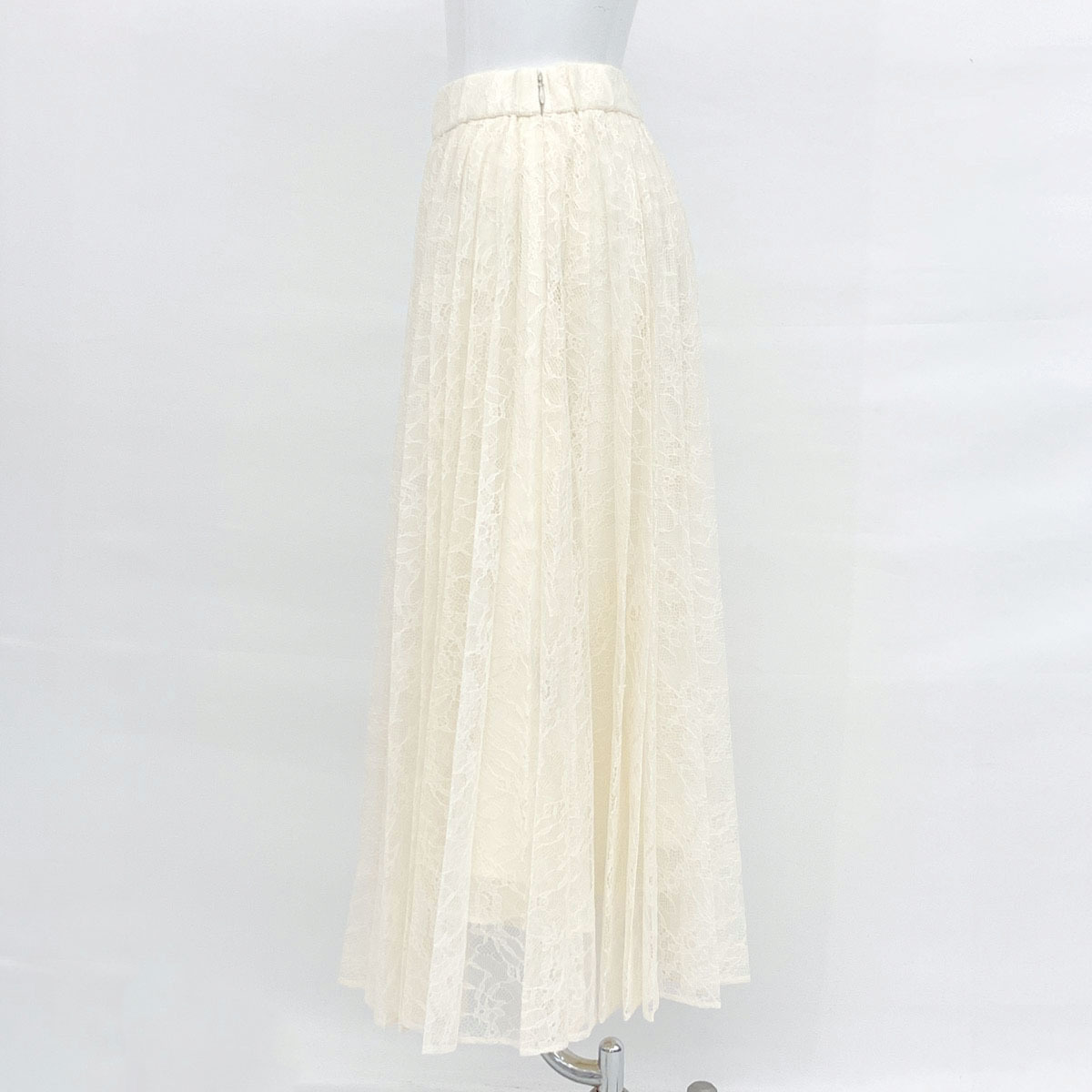 良好◆ESTNATION エストネーション ラッセルレースプリーツスカート サイズ36◆ アイボリー/ivory/花柄/ロング丈/レディース/ボトムス