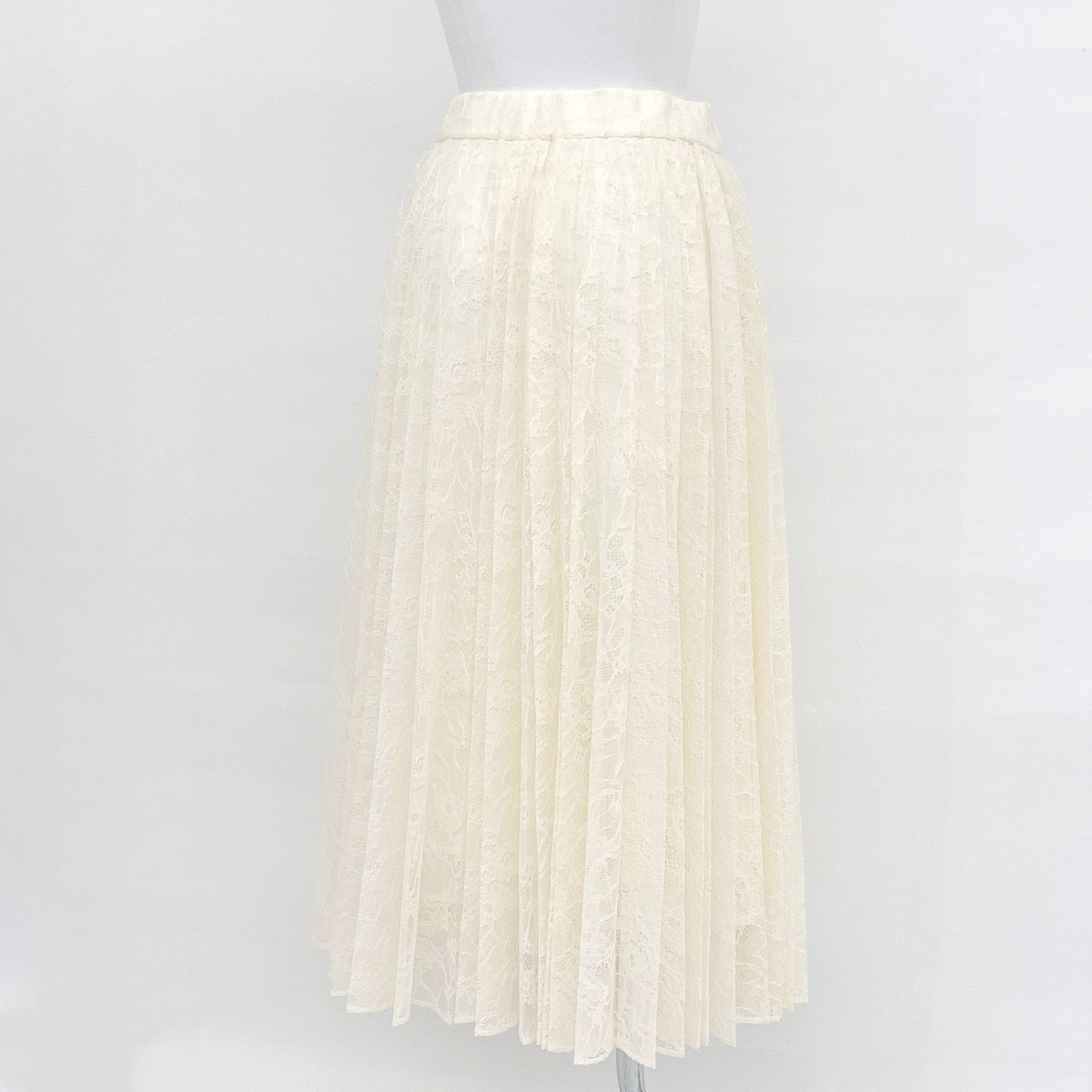 良好◆ESTNATION エストネーション ラッセルレースプリーツスカート サイズ36◆ アイボリー/ivory/花柄/ロング丈/レディース/ボトムス
