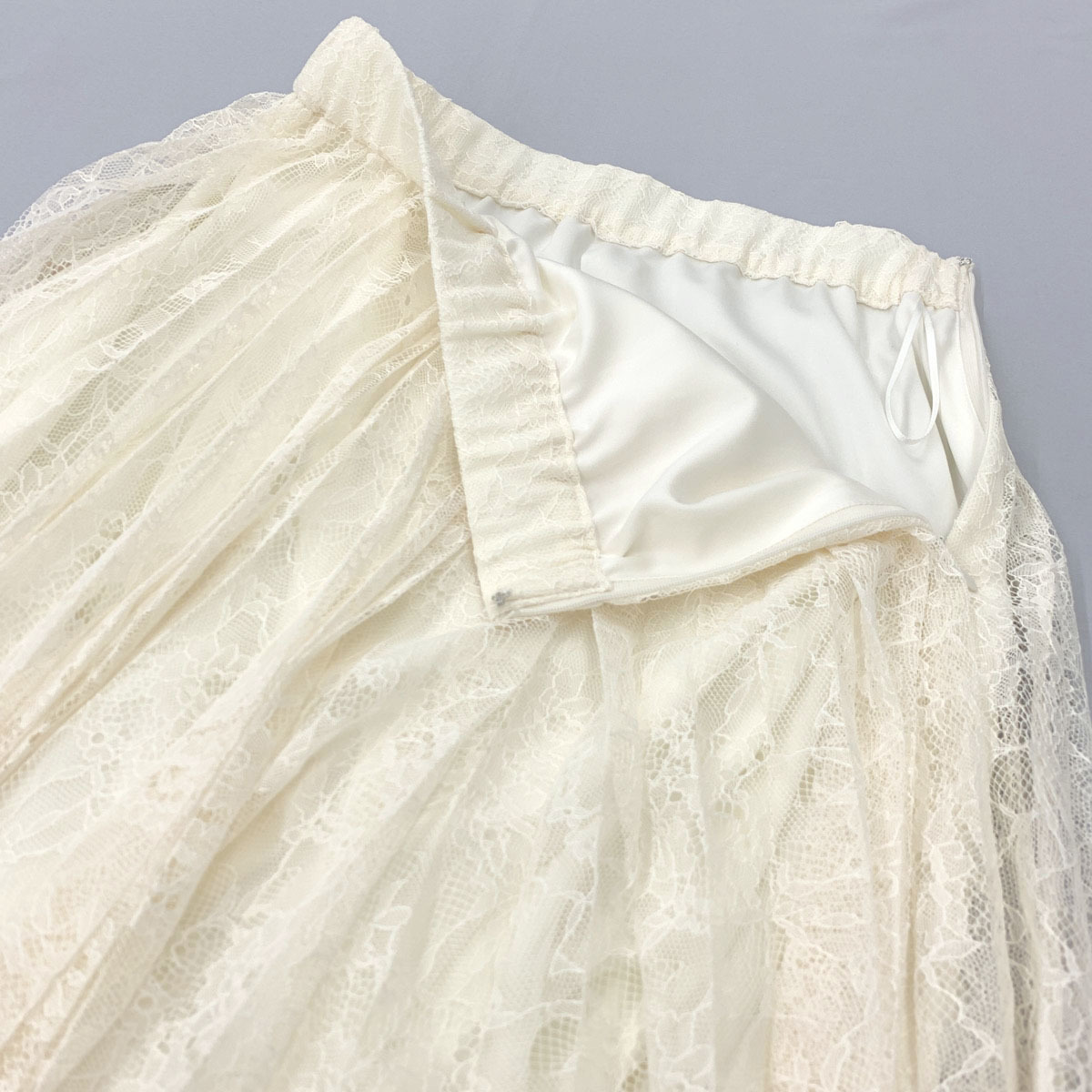 良好◆ESTNATION エストネーション ラッセルレースプリーツスカート サイズ36◆ アイボリー/ivory/花柄/ロング丈/レディース/ボトムス