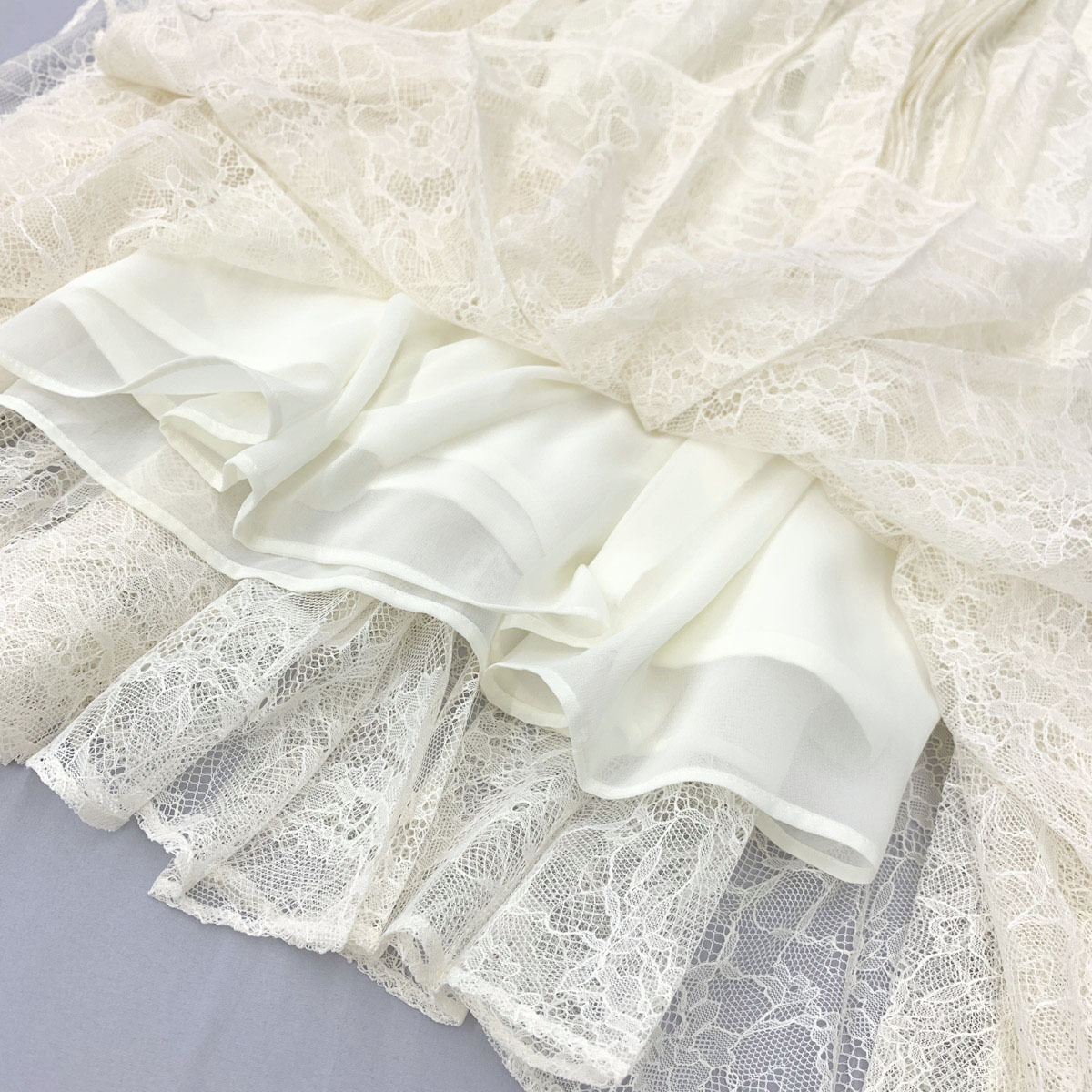 良好◆ESTNATION エストネーション ラッセルレースプリーツスカート サイズ36◆ アイボリー/ivory/花柄/ロング丈/レディース/ボトムス