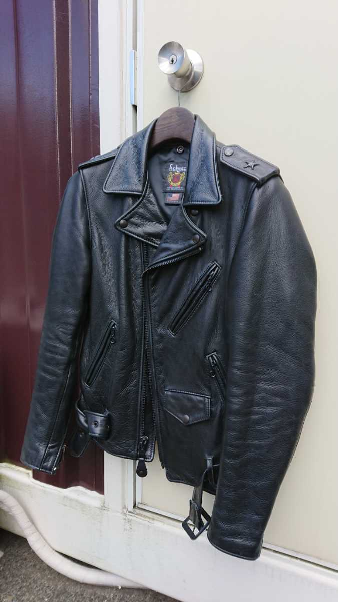 Schott 513UST オールブラック ダブルライダースジャケット Size 34 