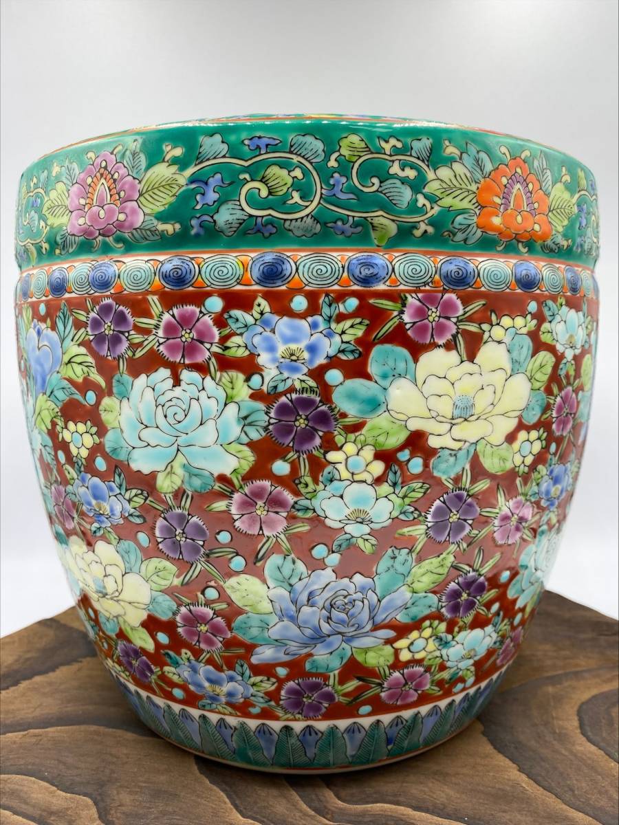 火鉢 大鉢 | 金魚鉢 Q3 花詰文金魚鉢 同梱不可 検）朝鮮 骨董