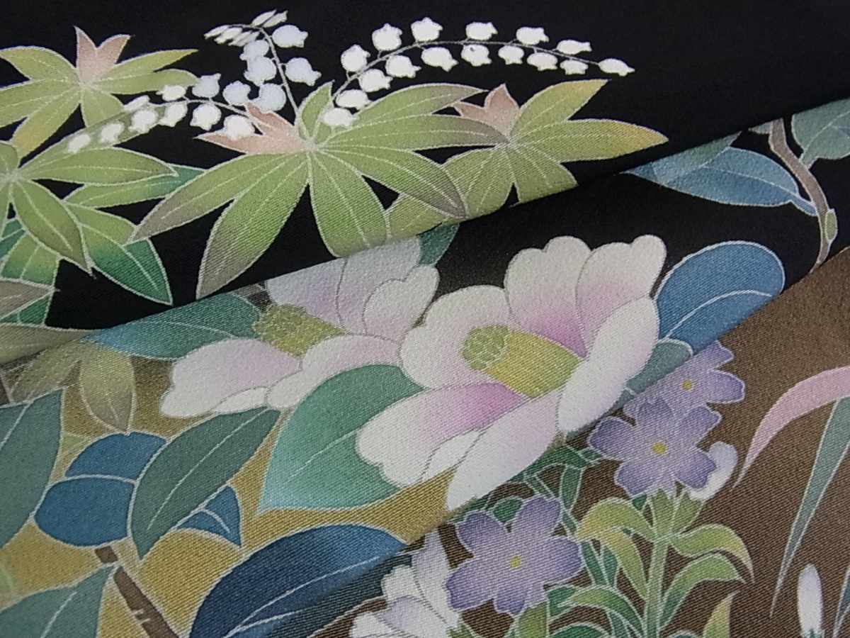花美人着物□十日町友禅作家 阿部佳雪 黒留袖 四季の花 暈し染め 逸品 