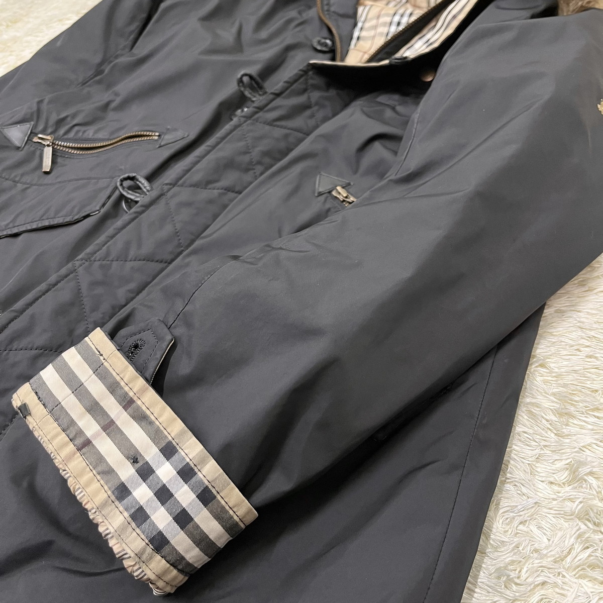 BURBERRY BLACK LABEL】モッズコート アウター ノバチェック ラクーン