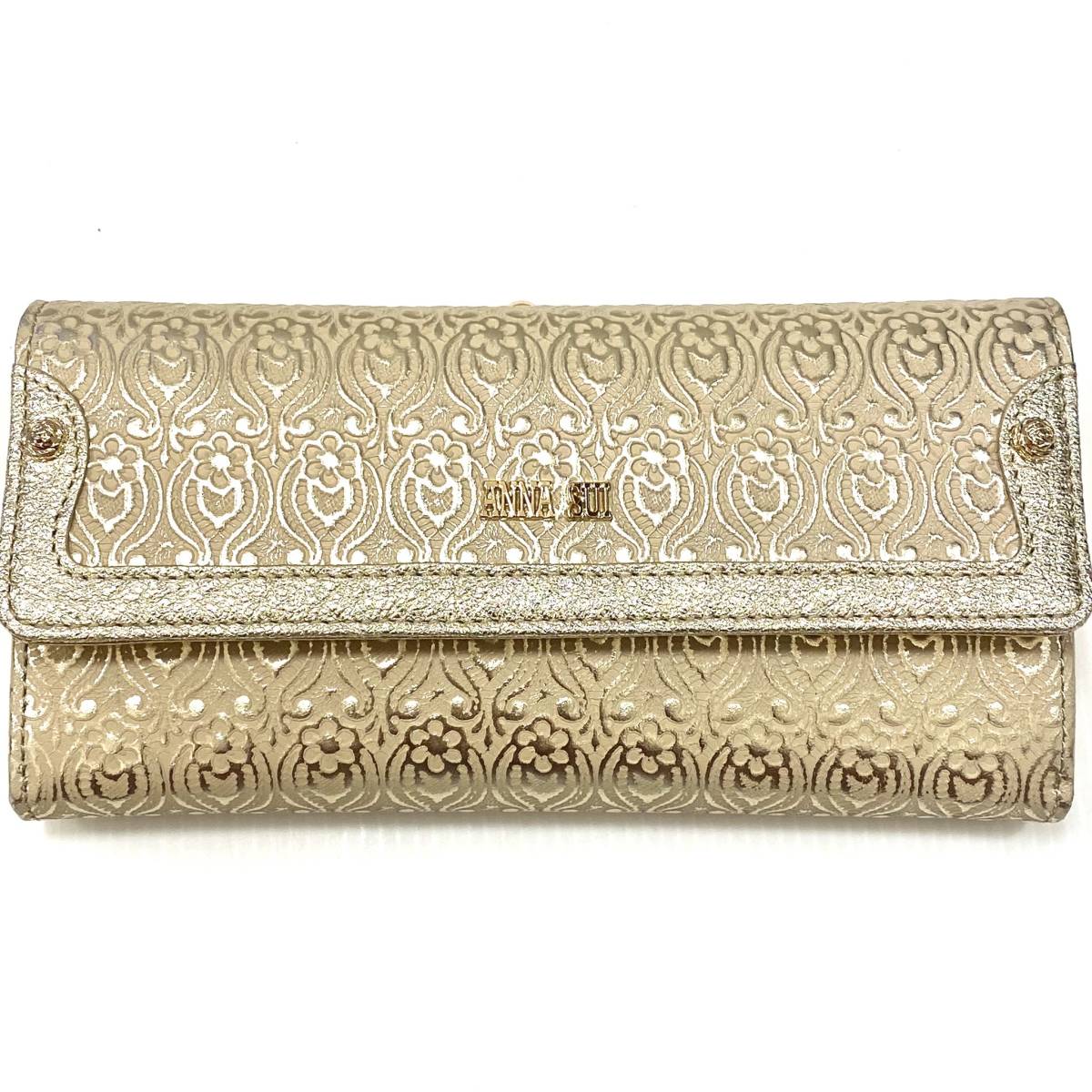 ANNA SUI アナスイ ダニエラ がま口 長財布 メタリックレザー フラワー 