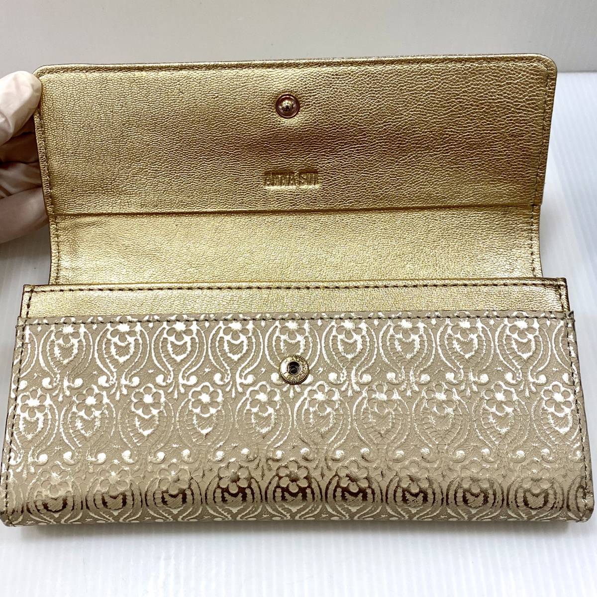 ANNA SUI アナスイ ダニエラ がま口 長財布 メタリックレザー フラワー 