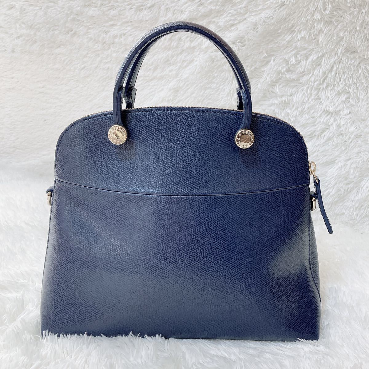 極美品】FURLA パイパー S ネイビー 2way ハンドバッグ ショルダー 