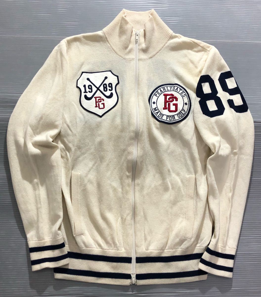《PEARLY GATES パーリーゲイツ》ビッグロゴ 89ナンバリング編み柄 エンブレム ダブルジップ カシミヤ混 ウール ニット ジャケット 5