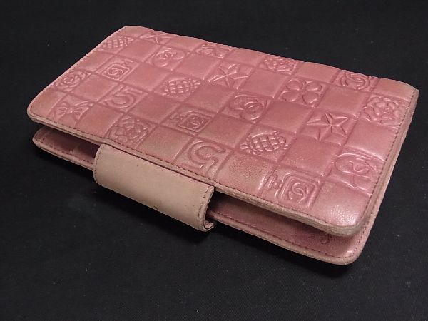 シャネルアイコンラインラムスキン財布ピンク