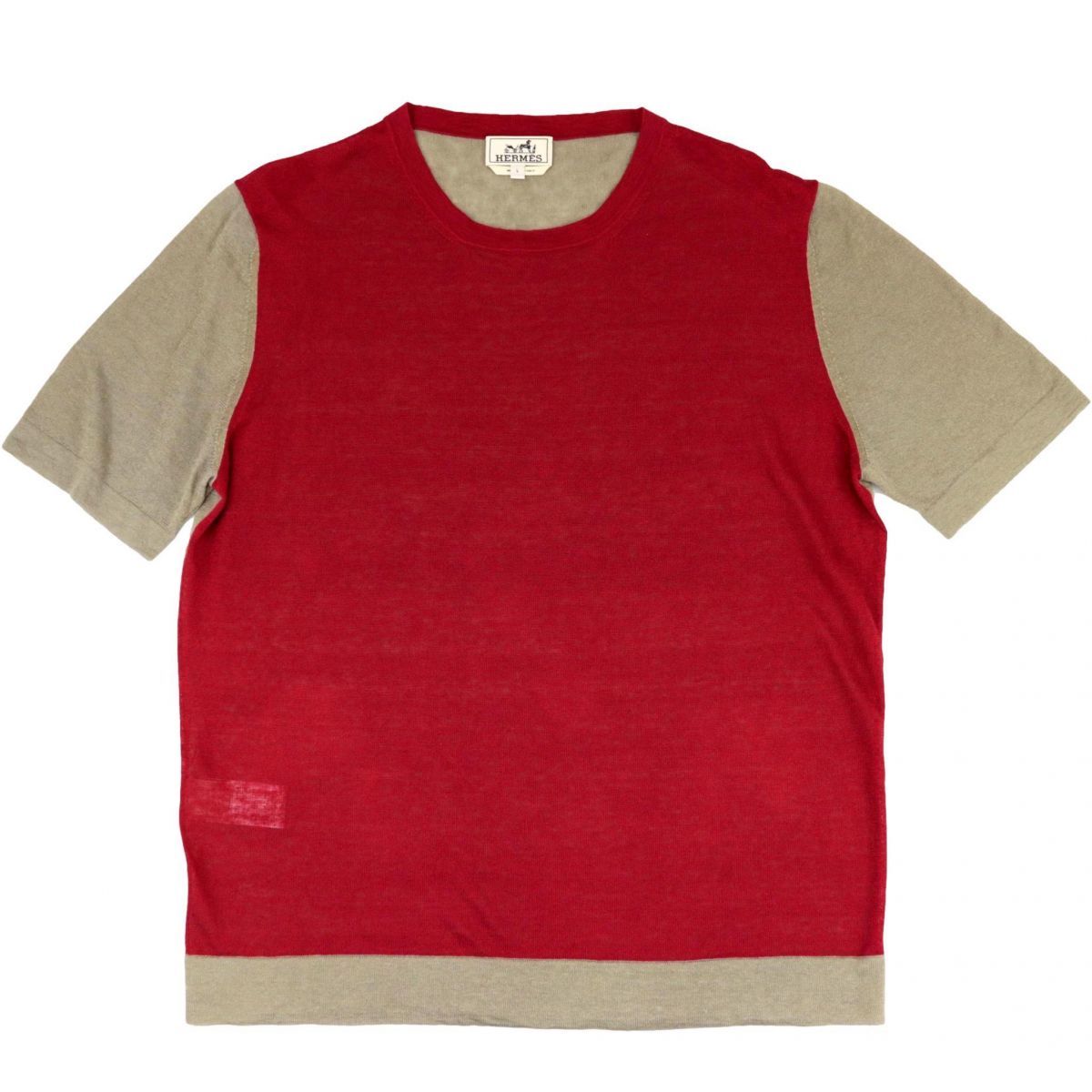 美品 エルメス 13SS シルク混リネン ニットTシャツ メンズ 赤 