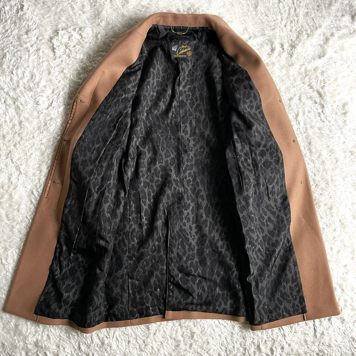 美品 マカフィー チェスターロングコート ウール カシミヤ シルク混 豹
