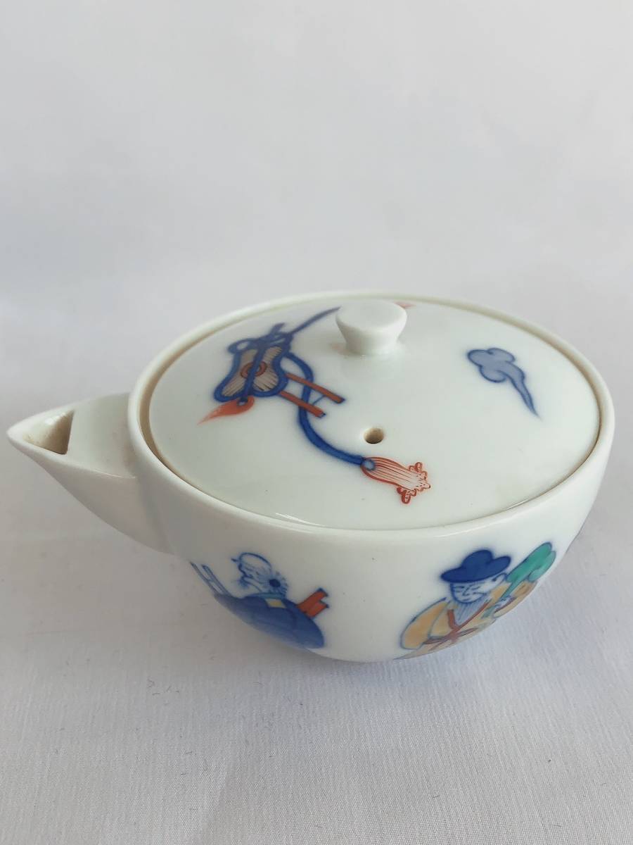 十三代酒井田柿右衛門 作 染錦唐人物文 煎茶器 茶 急須 箱 食器 工芸品