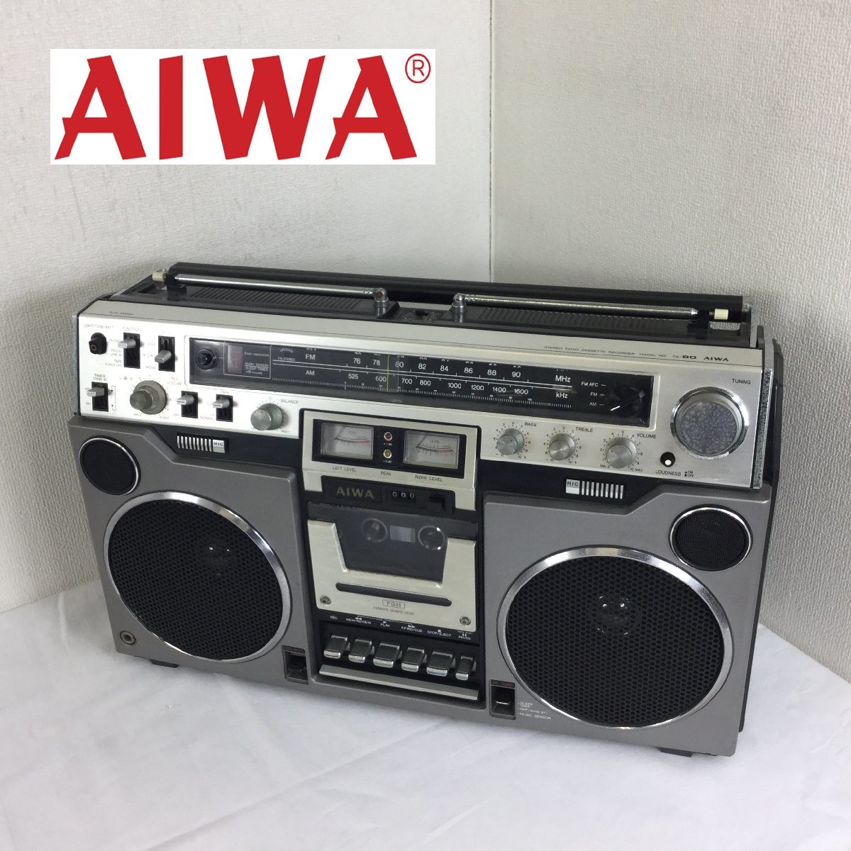 Aiwa ラジカセ CS-80シルバー レトロデザイン ジャンク/通電のみOK】AIWA CS-80 アイワ ステレオ ラジカセ 昭和