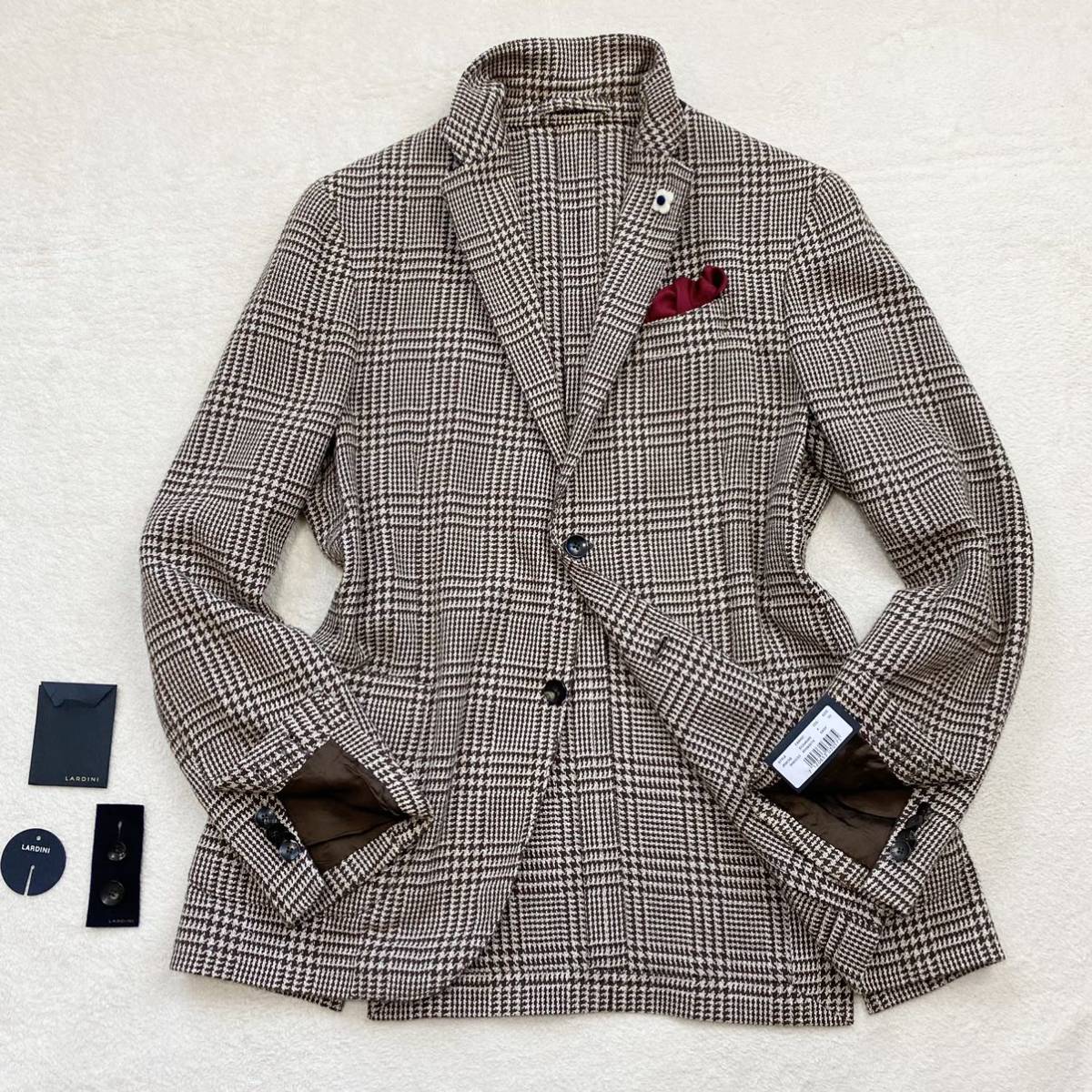 美品>LARDINI ツイード ウール ジャケット ブートニエール サイズ48  