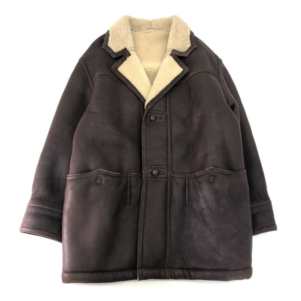 メンズL シープムートン 毛皮 レザー 羊革 コート ムートン