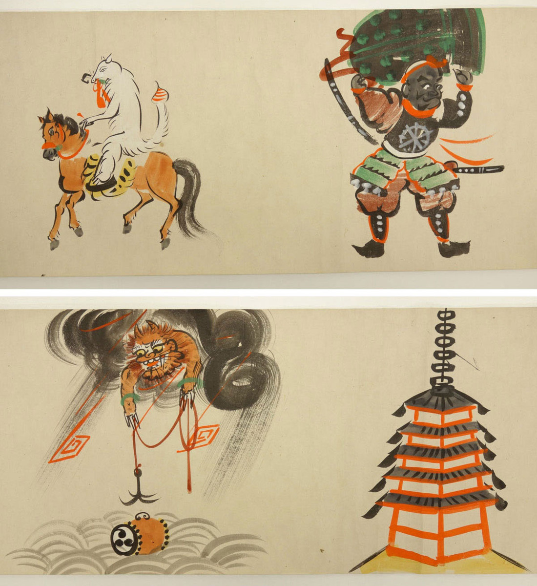 真作】喜聞◇『中島来章 大津絵巻物41図』2巻 古筆 古文書 古書 日本画