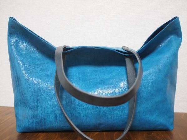 オリジナルハンドメイド本革鞄C★クリーマーレザーBTトートバッグ ターコイズブルー738