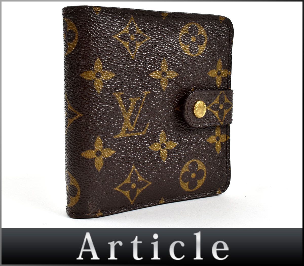 117019★ LOUIS VUITTON ヴィトン モノグラム コンパクトジップ 二つ折り財布 短財布 ウォレット M61667 ブラウン レディース/ C