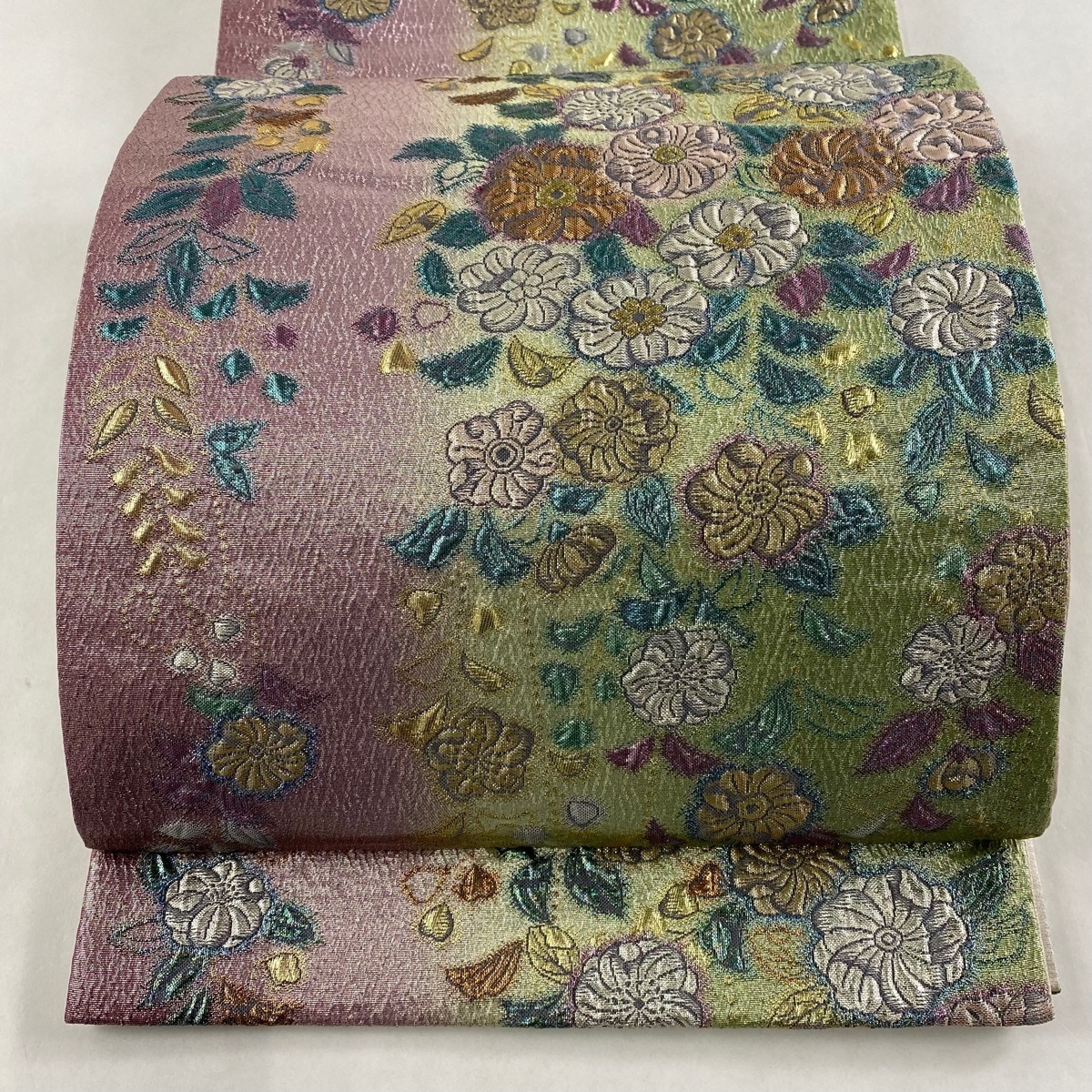 袋帯 美品 秀品 辻が花百選 草花 箔 薄紫 六通 正絹 【中古】 ☆☆☆