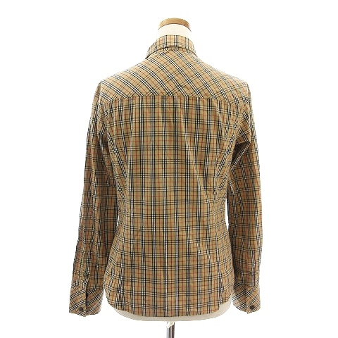 バーバリーブルーレーベル ブラウス BLUE ブルー (バーバリー ラクマ バーバリーズブルーレーベル シャツ ブラウス 長袖 ノバチェック 刺繍 ワンポイント ロゴ コットン ベージュ系 38 ECR レディース